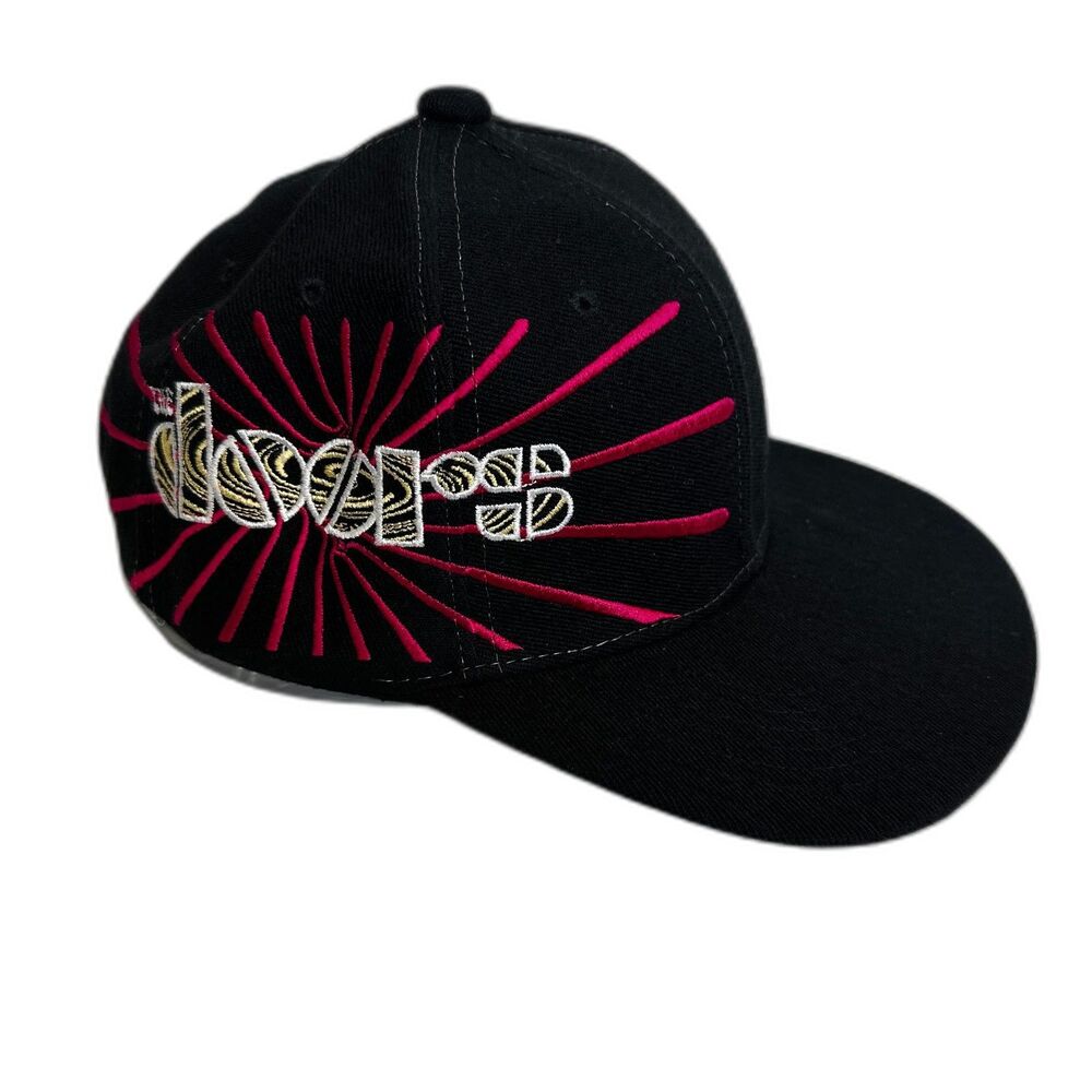 The Doors Black Embroidered Vintage Logo Flat Bill Adjustable Hat Cap